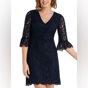 Draper James Bell Sleeve Lace Dress, Navy Blue, Size 10